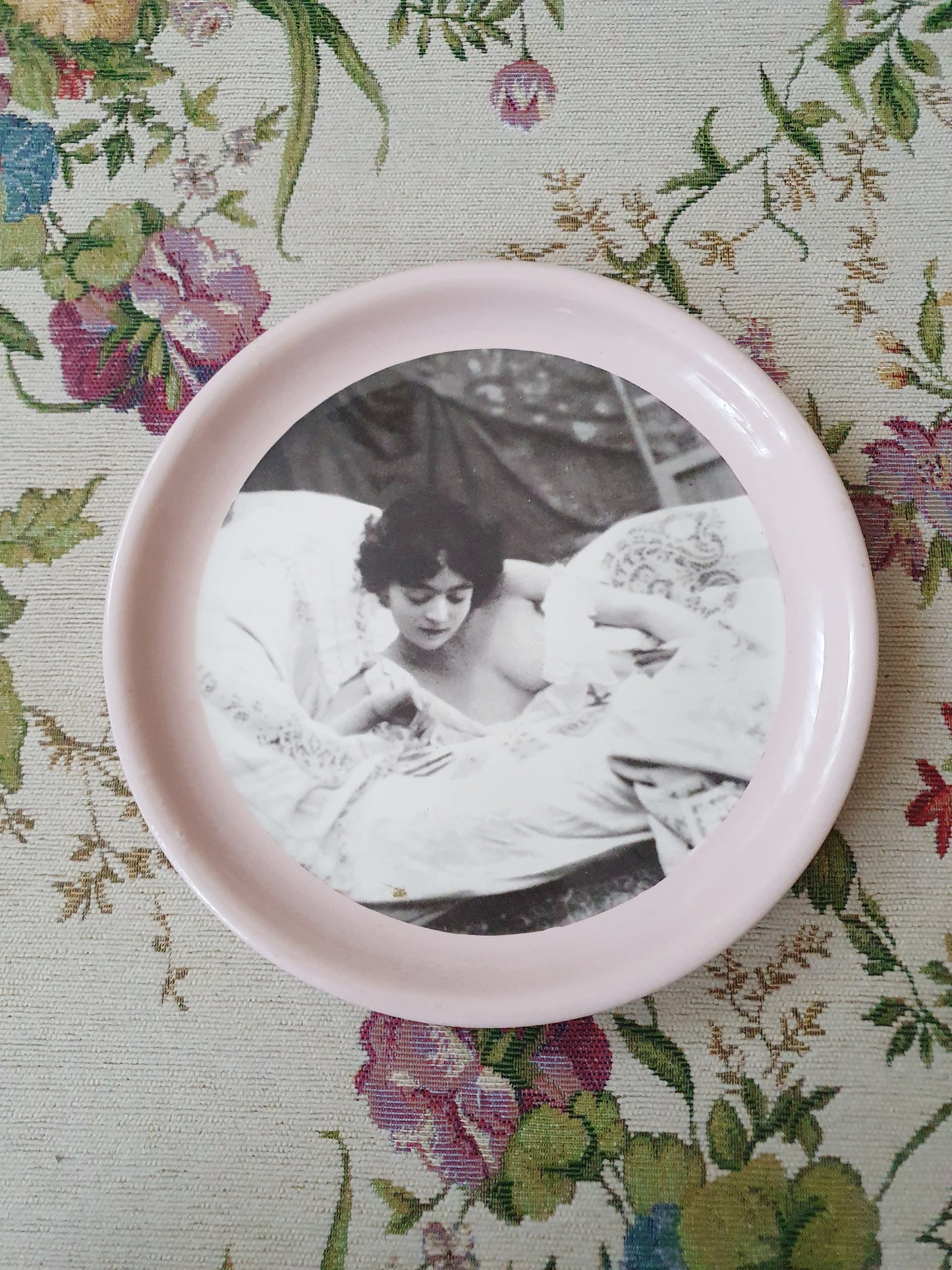 Authentic Vintage Russian Ceramic Wall Plate – Sensual Black and White Portrait