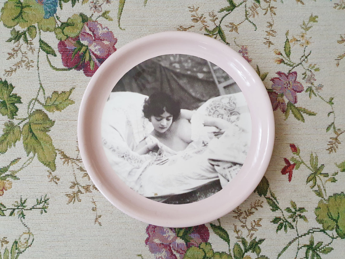 Authentic Vintage Russian Ceramic Wall Plate – Sensual Black and White Portrait