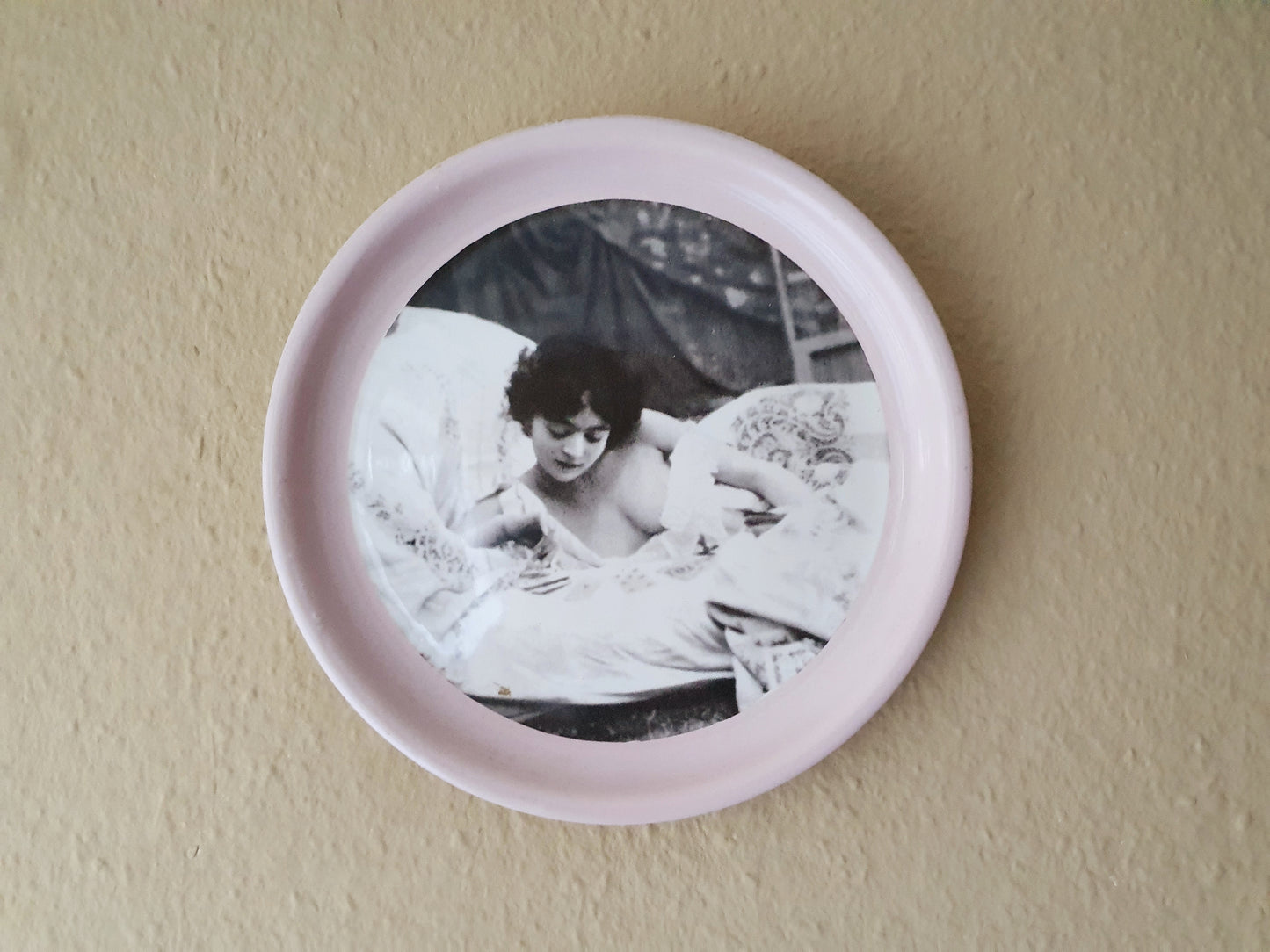 Authentic Vintage Russian Ceramic Wall Plate – Sensual Black and White Portrait