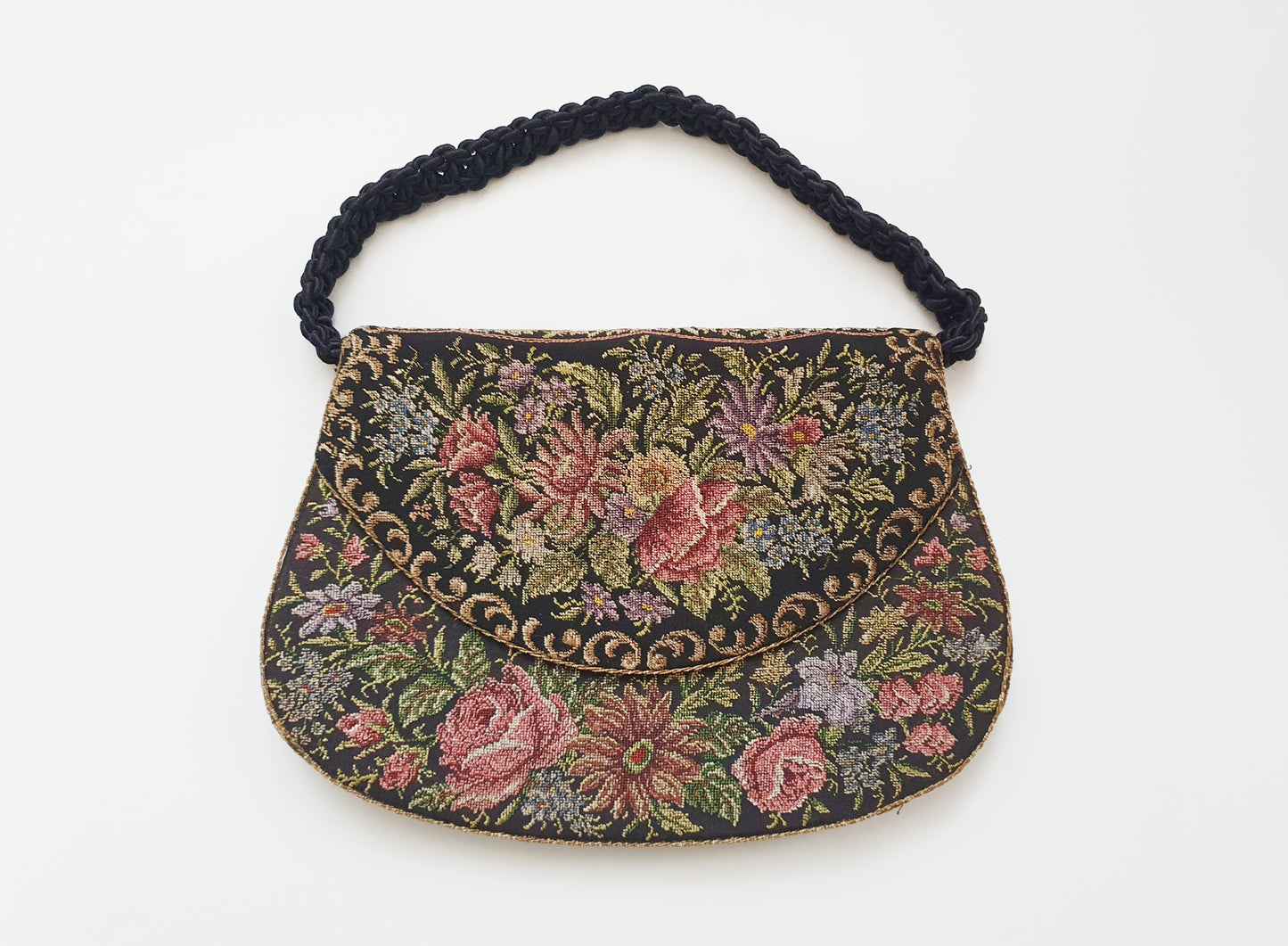 Antique Needlepoint Handbag with Mirror
