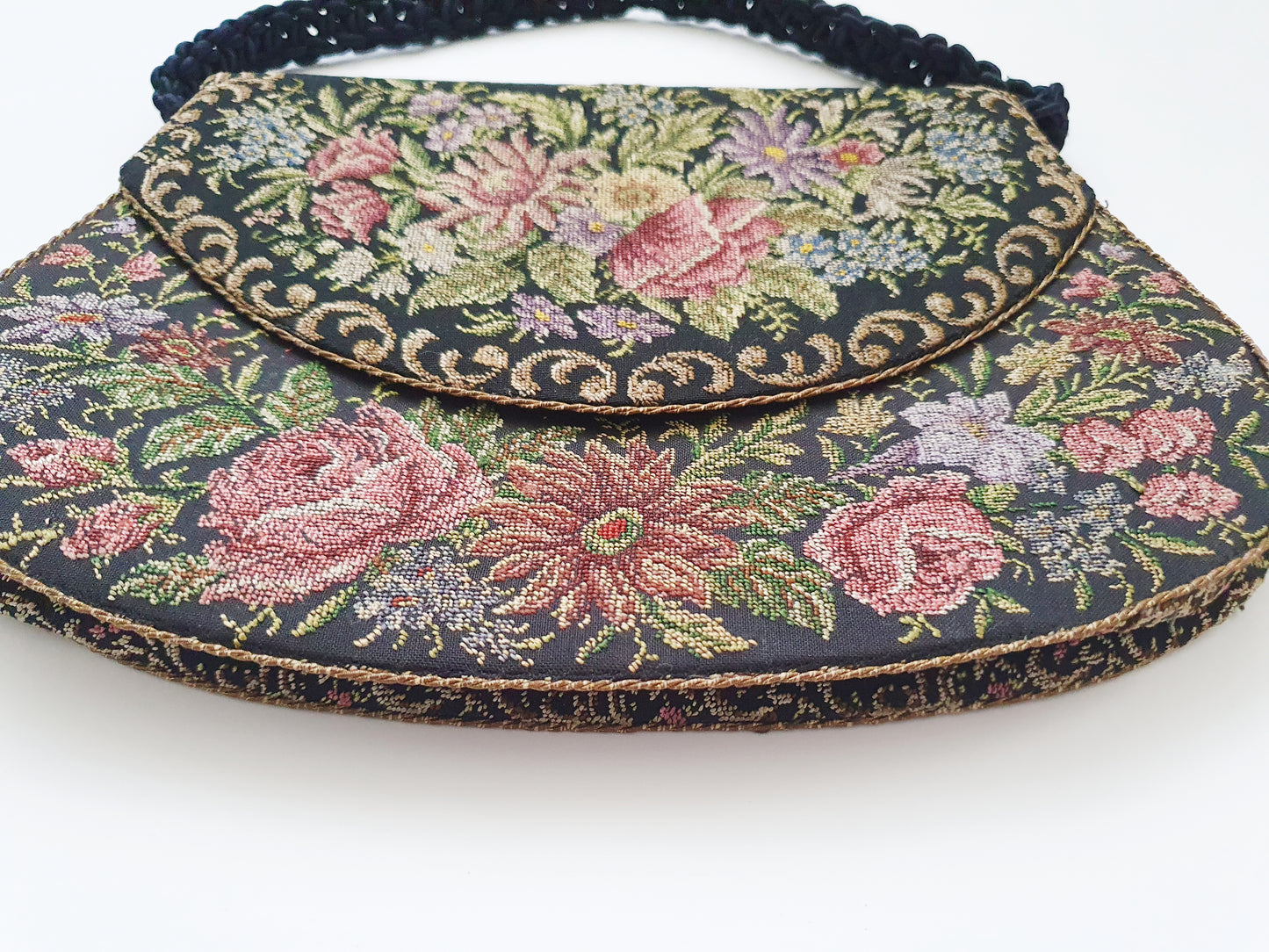 Antique Needlepoint Handbag with Mirror