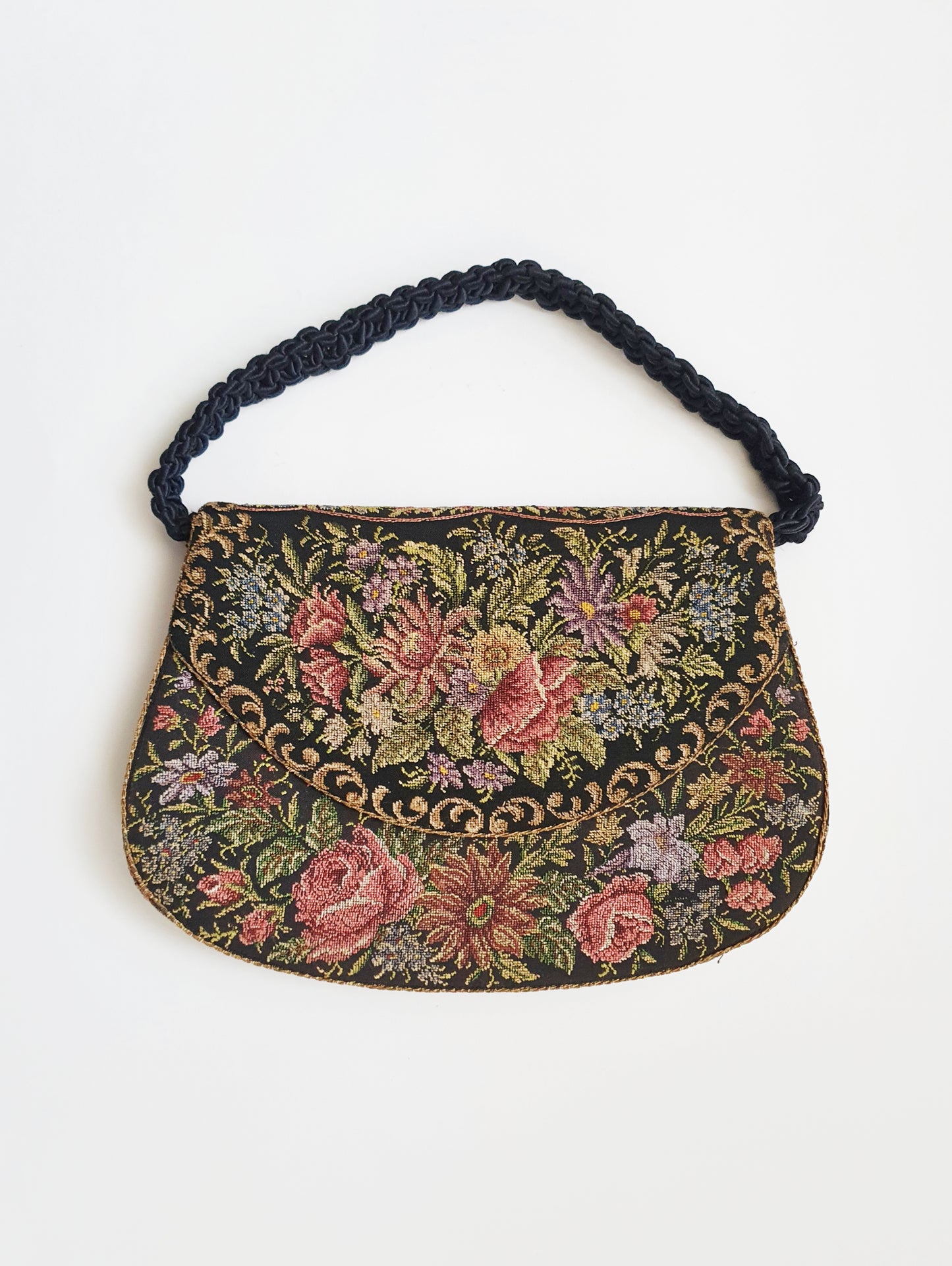 Antique Needlepoint Handbag with Mirror