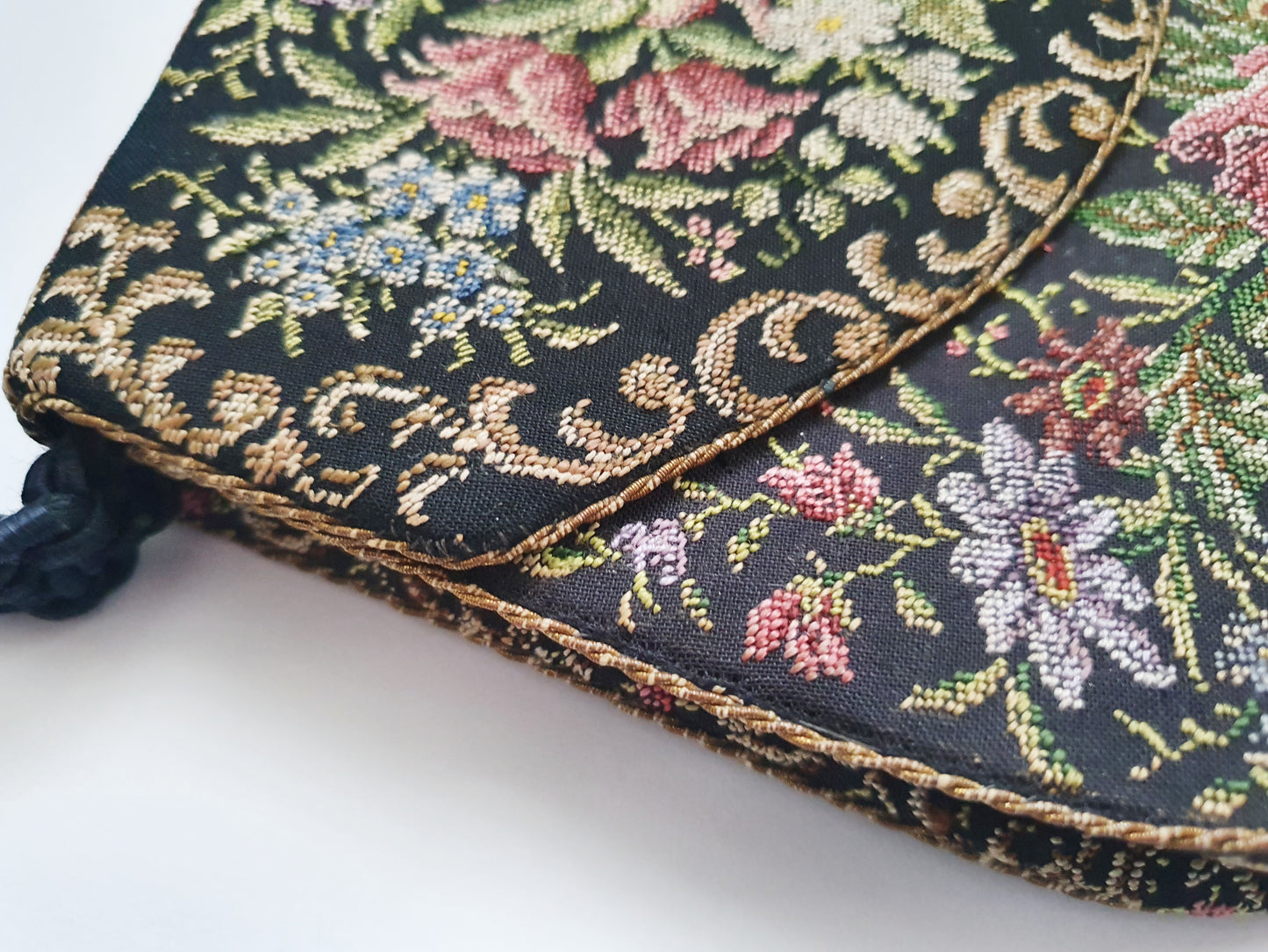 Antique Needlepoint Handbag with Mirror