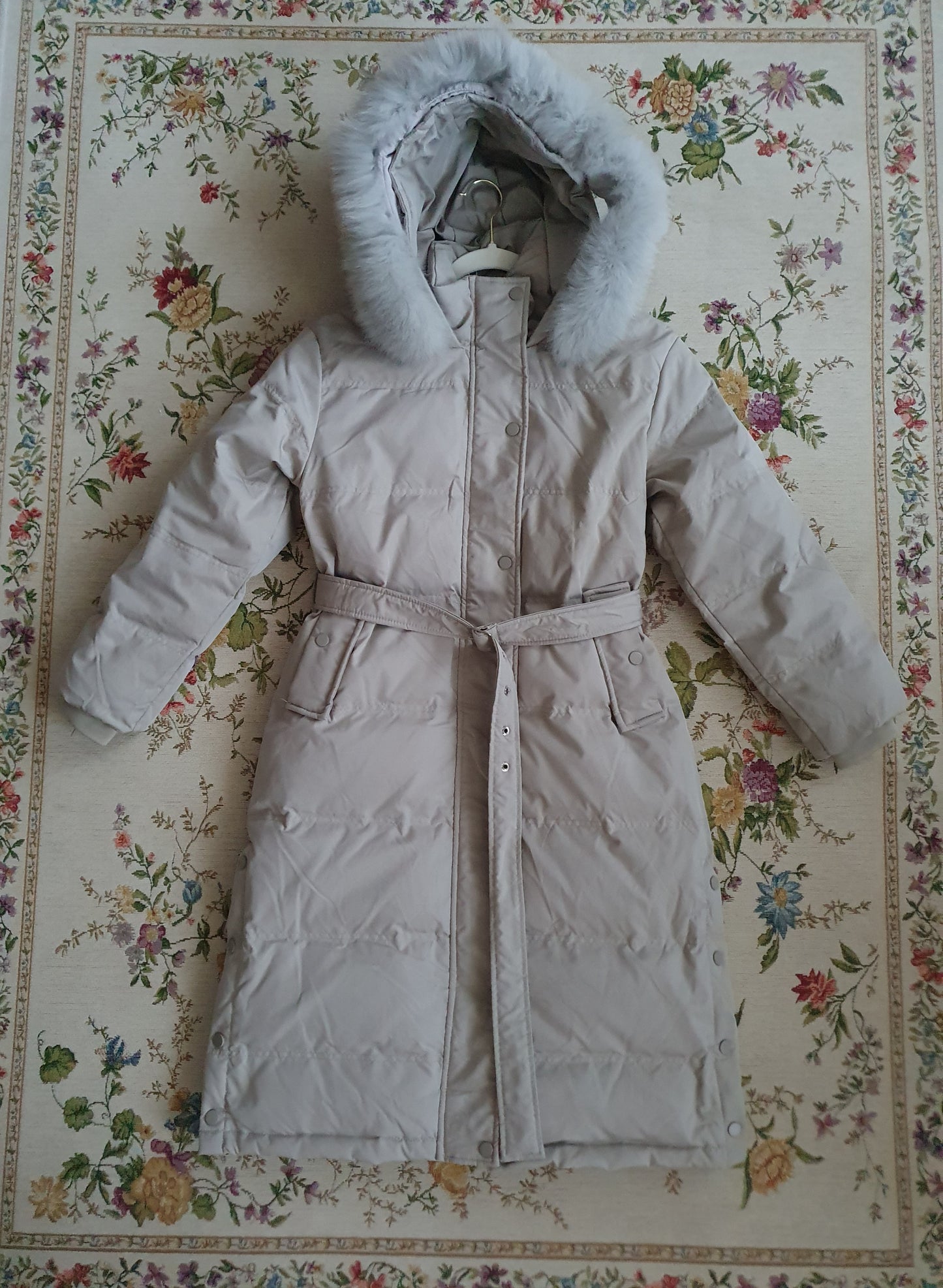 The Elegant Grey Midi Down Coat - Size S