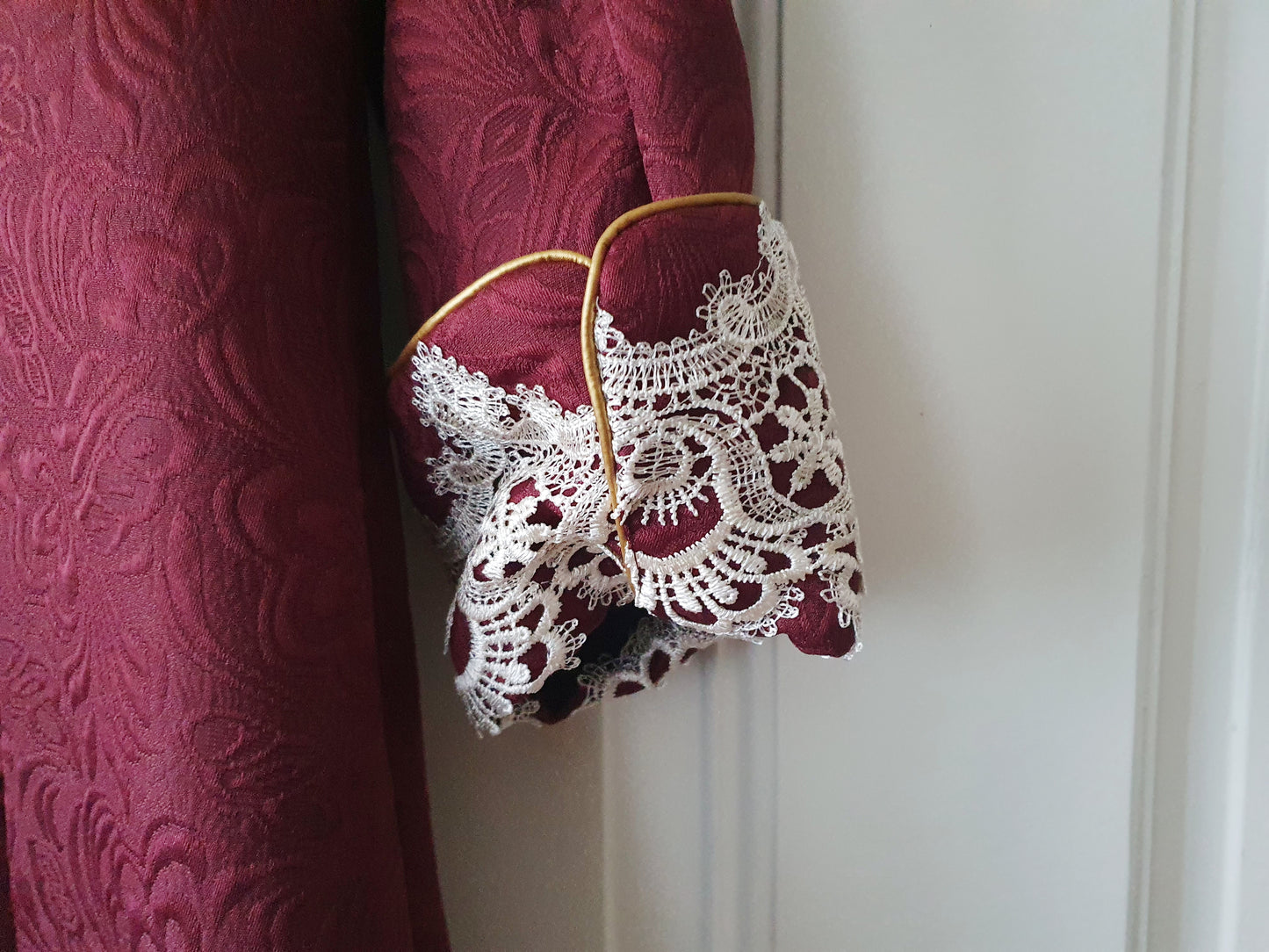 The Regal Burgundy Lace-Trimmed Jacket - Size S/M