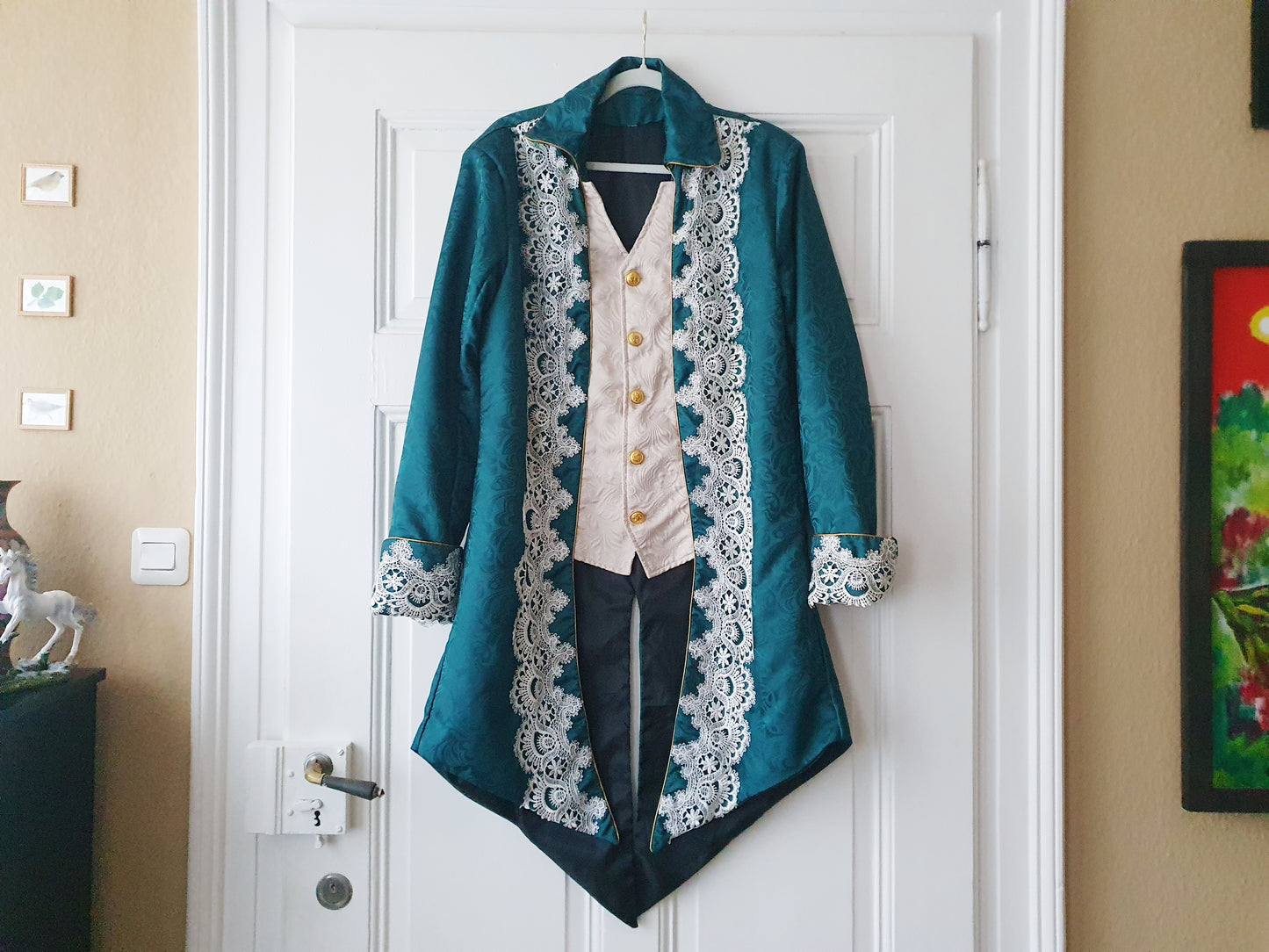 The Regal Emerald Lace-Trimmed Jacket