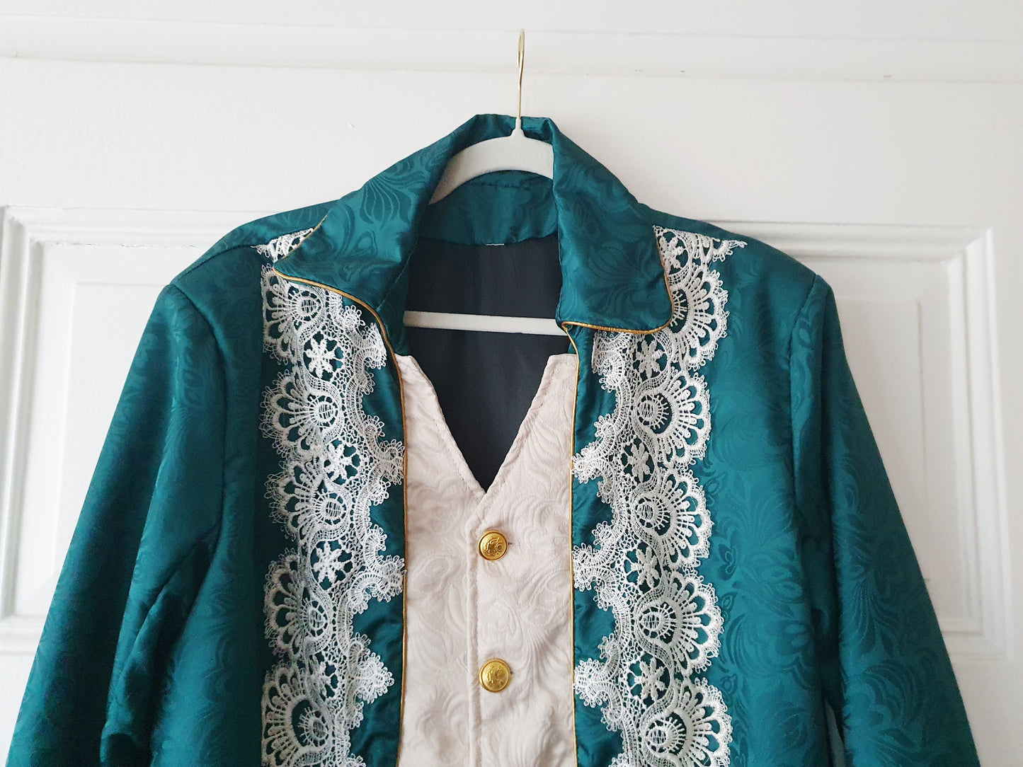 The Regal Emerald Lace-Trimmed Jacket