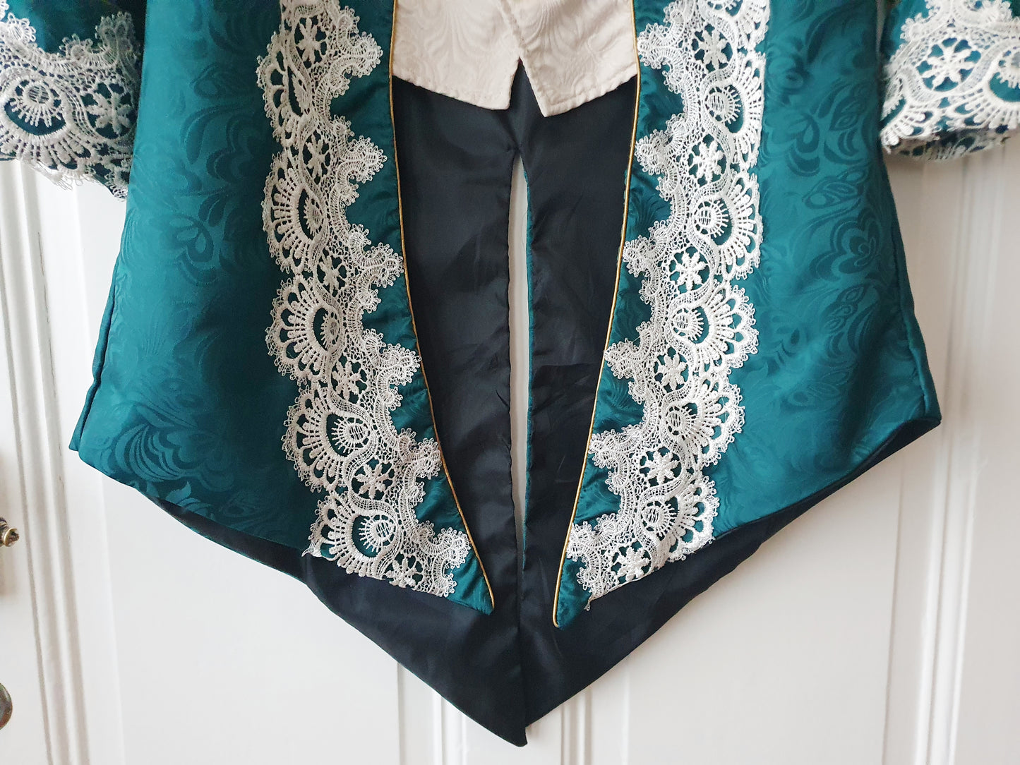 The Regal Emerald Lace-Trimmed Jacket
