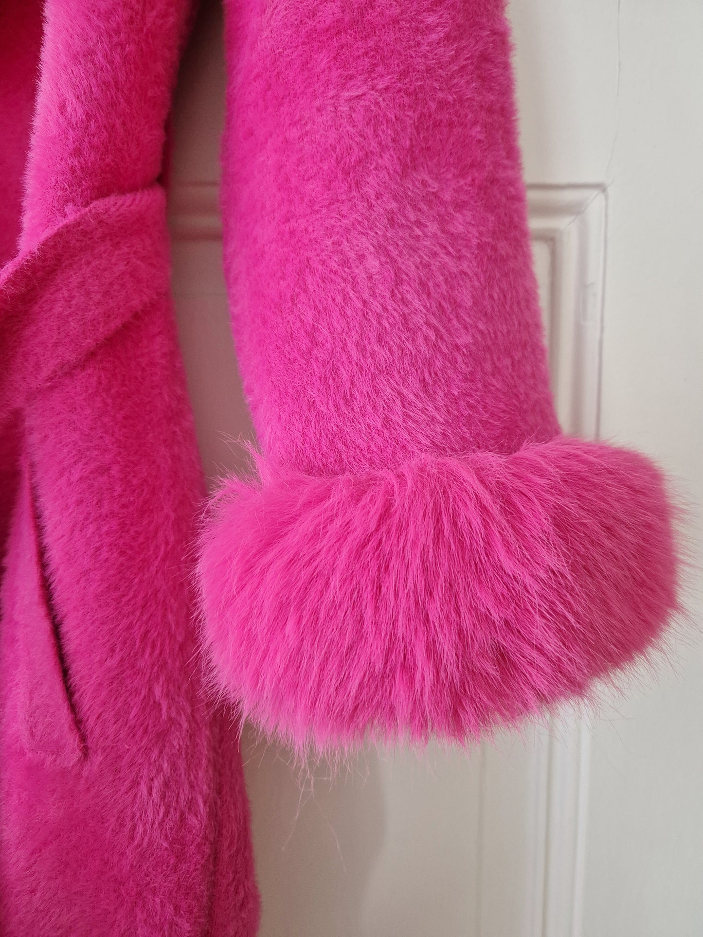 Authentic Vintage Pink Wool Coat with Fur Collar In Size S/M