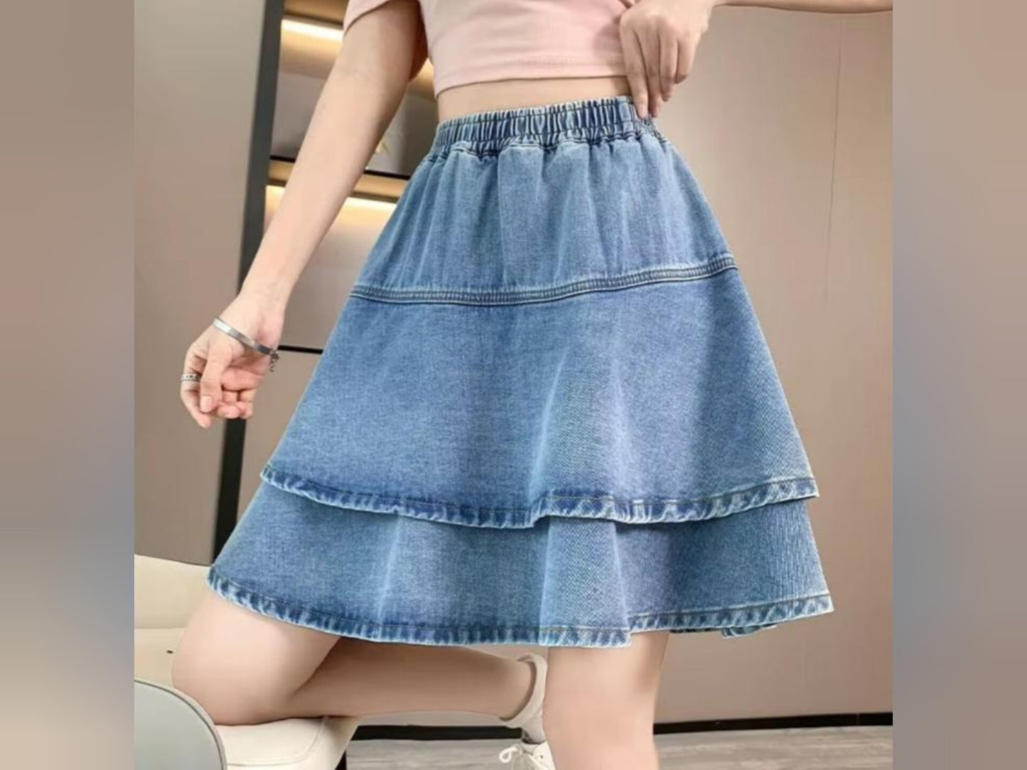 The Denim Skater Chic High-waist Skirt - Size XS