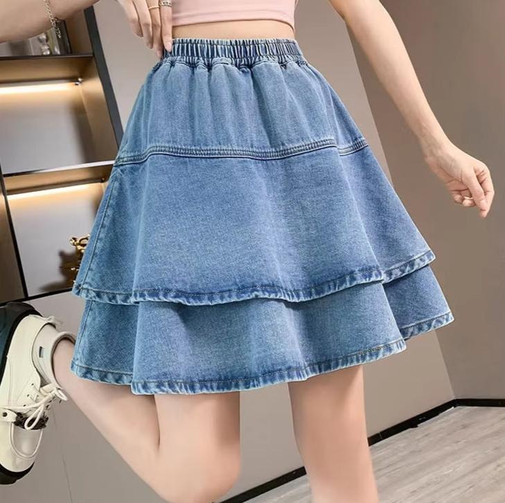 The Denim Skater Chic High-waist Skirt - Size XS