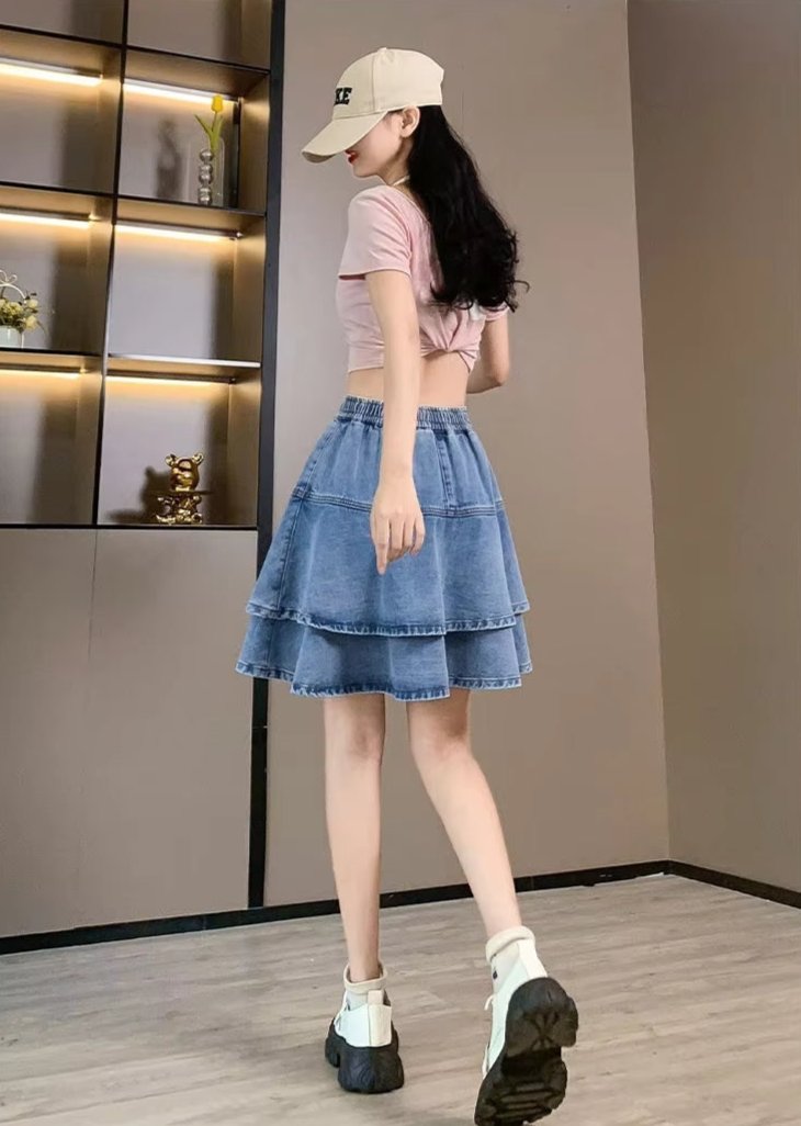 The Denim Skater Chic High-waist Skirt - Size XS