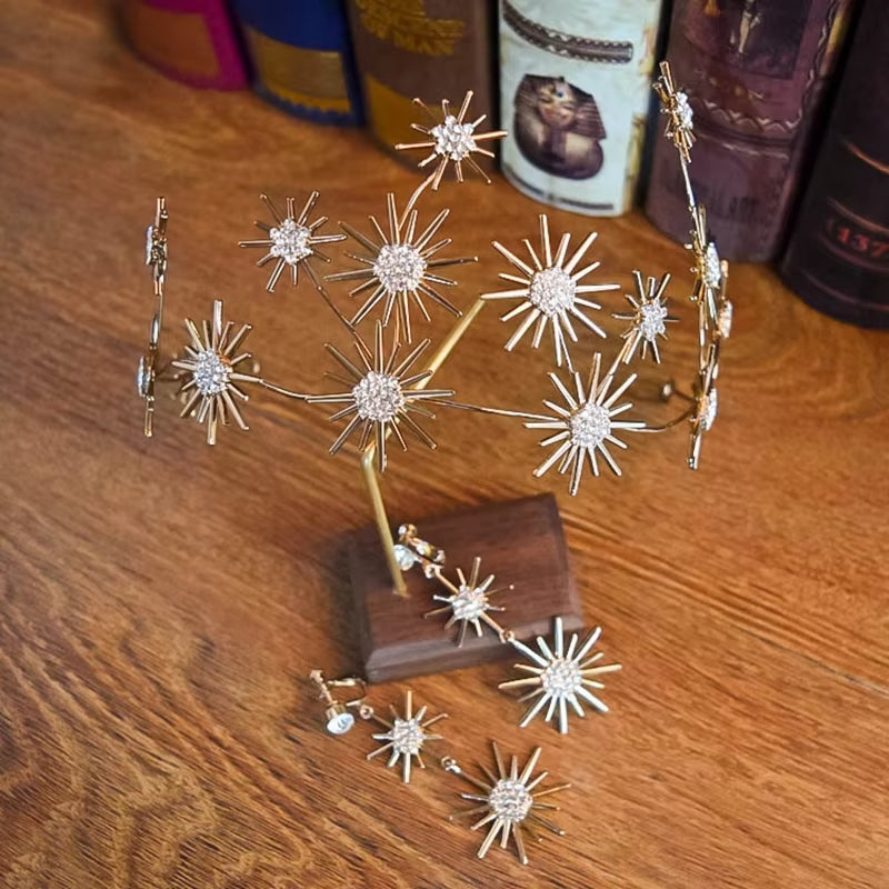 The Radiant Celestial Set - 3-Piece Jewelry Set (Earrings, Crown, and Choker)