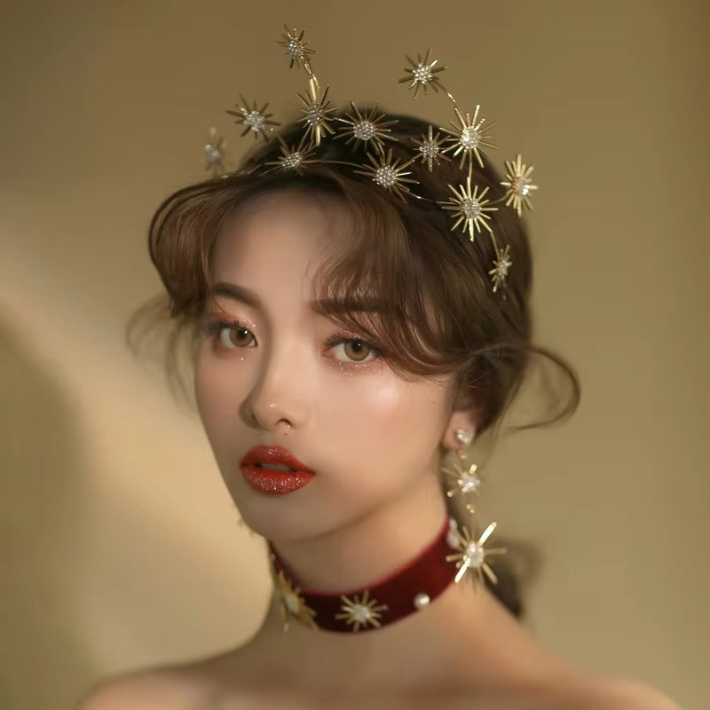The Radiant Celestial Set - 3-Piece Jewelry Set (Earrings, Crown, and Choker)