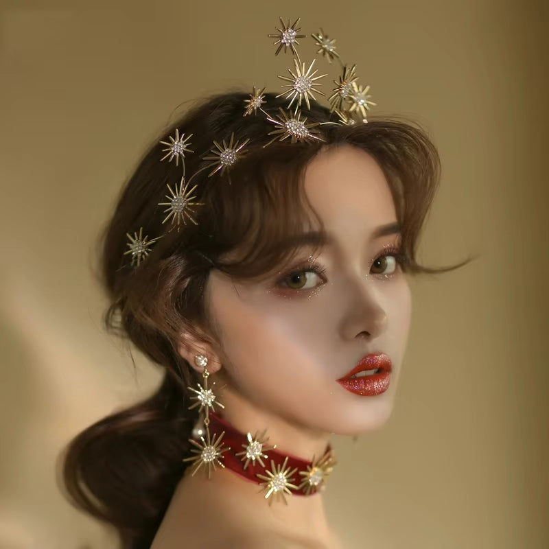 The Radiant Celestial Set - 3-Piece Jewelry Set (Earrings, Crown, and Choker)