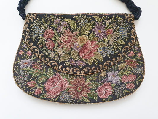 Antique Needlepoint Handbag with Mirror