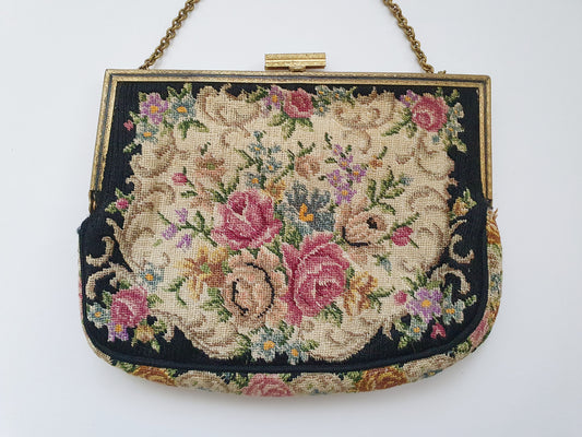 Antique Needlepoint Evening Bag with Silk Lining