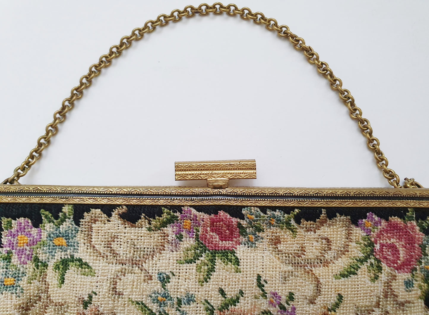 Antique Needlepoint Evening Bag with Silk Lining