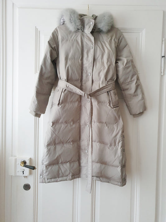 The Elegant Grey Midi Down Coat - Size S