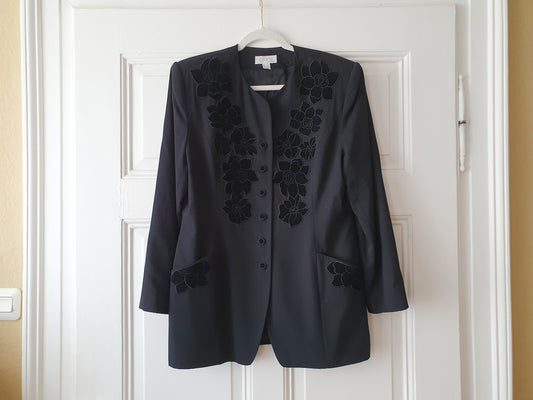 Authentic Vintage Black Cartoon Blazer With Velvet Flowers In Size XL