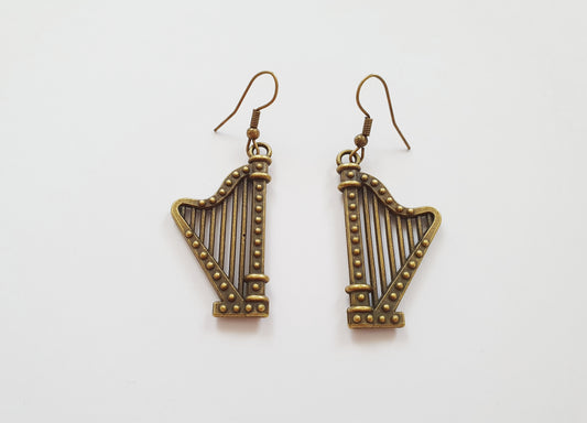 The Brass Angelic Harp Earrings