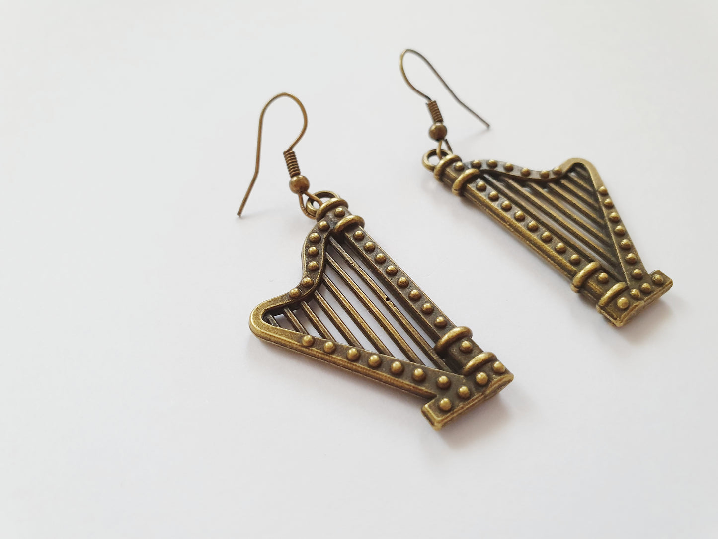 The Brass Angelic Harp Earrings