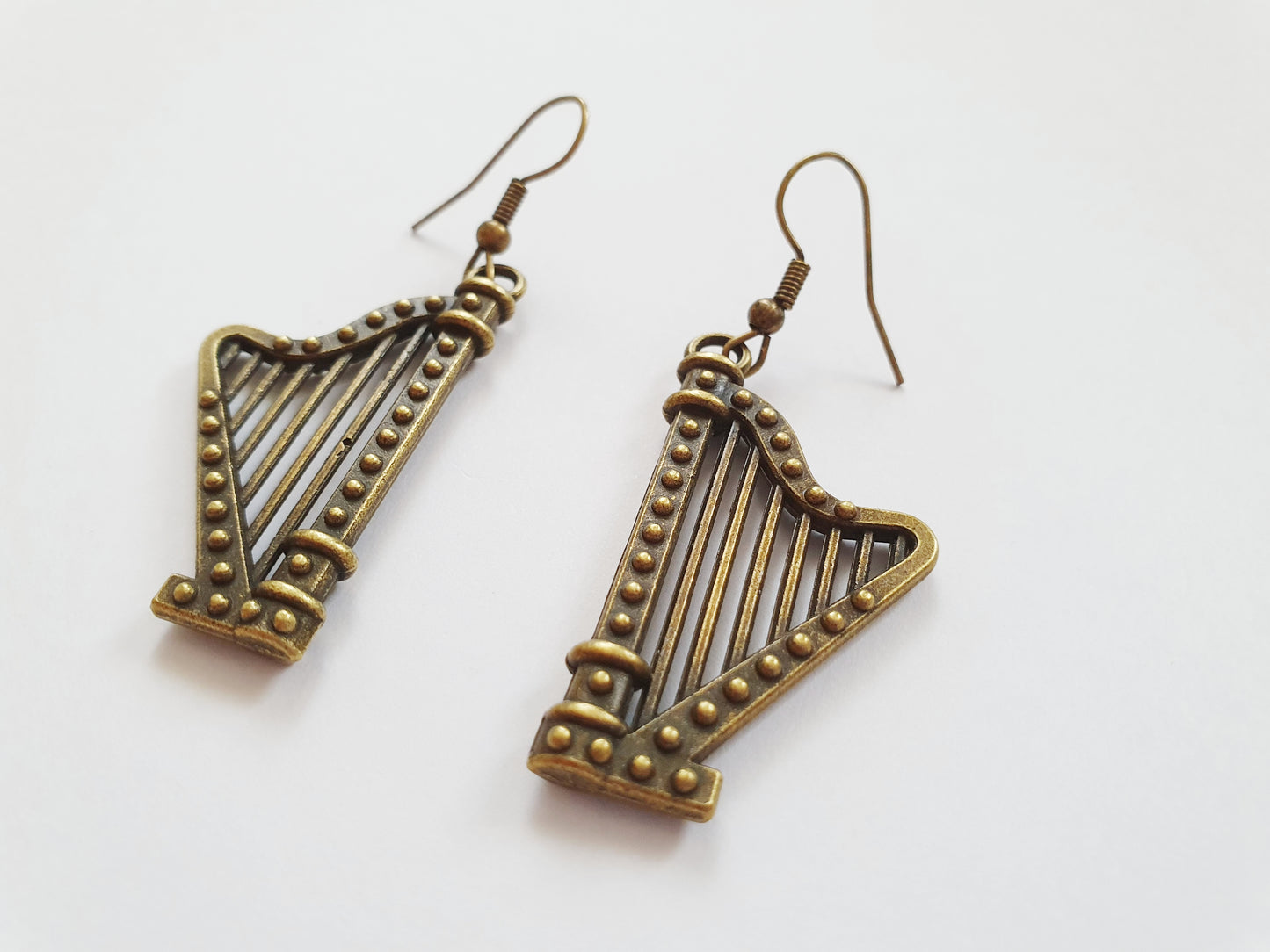 The Brass Angelic Harp Earrings