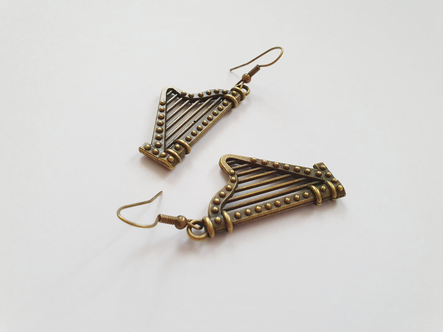 The Brass Angelic Harp Earrings