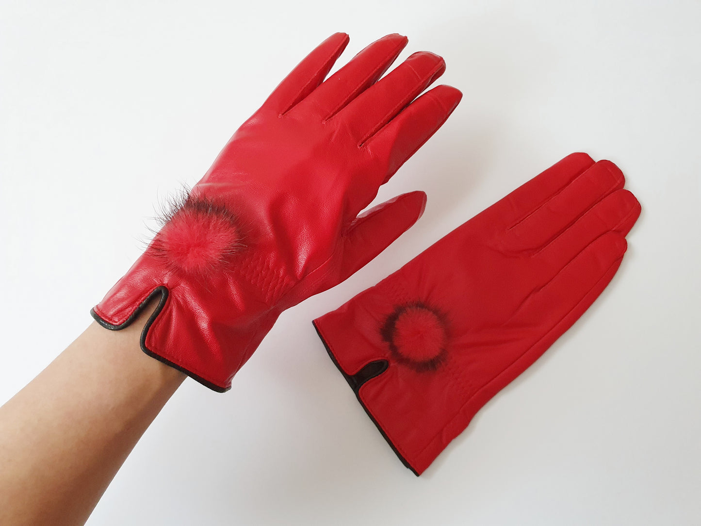 The Scarlet Elegance Fur Leather Gloves - Size S