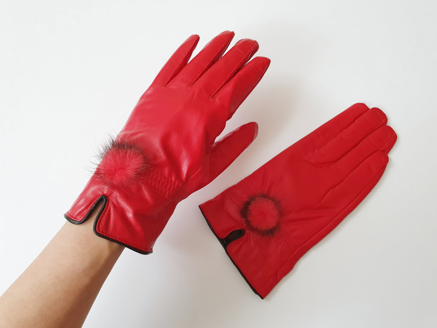 The Scarlet Elegance Fur Leather Gloves - Size S