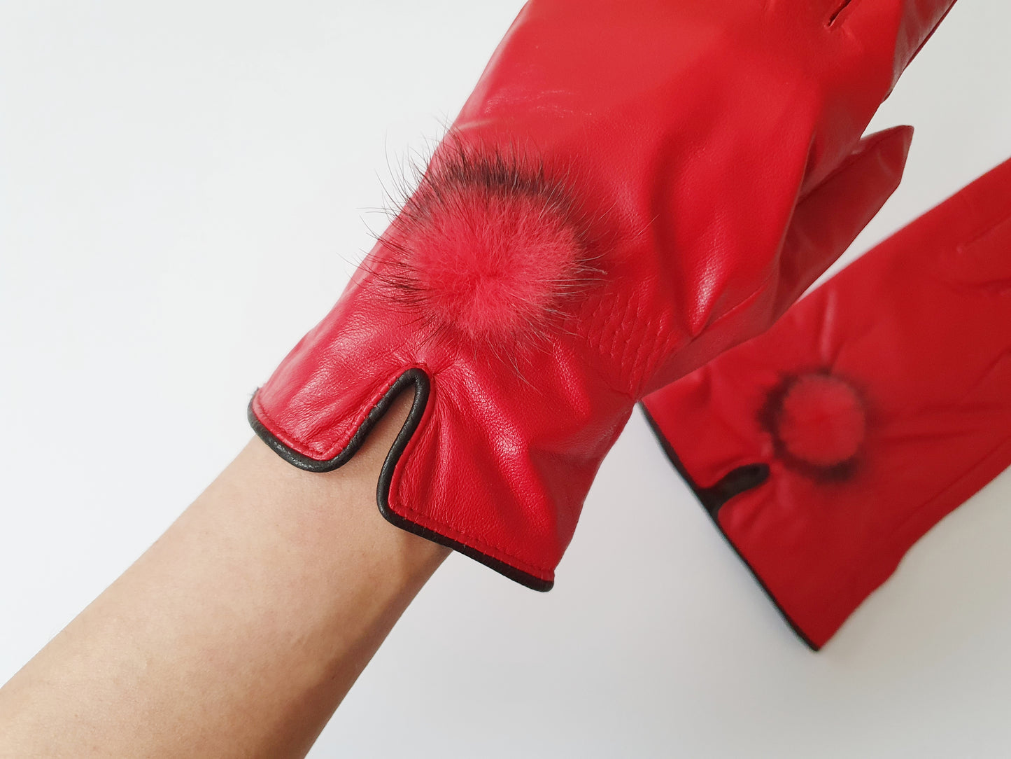 The Scarlet Elegance Fur Leather Gloves - Size S