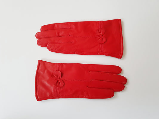 The Scarlet Elegance Ribbon Leather Gloves - Size S