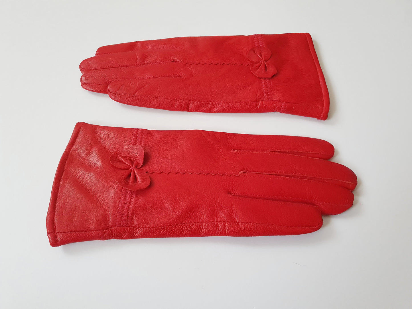 The Scarlet Elegance Ribbon Leather Gloves - Size S