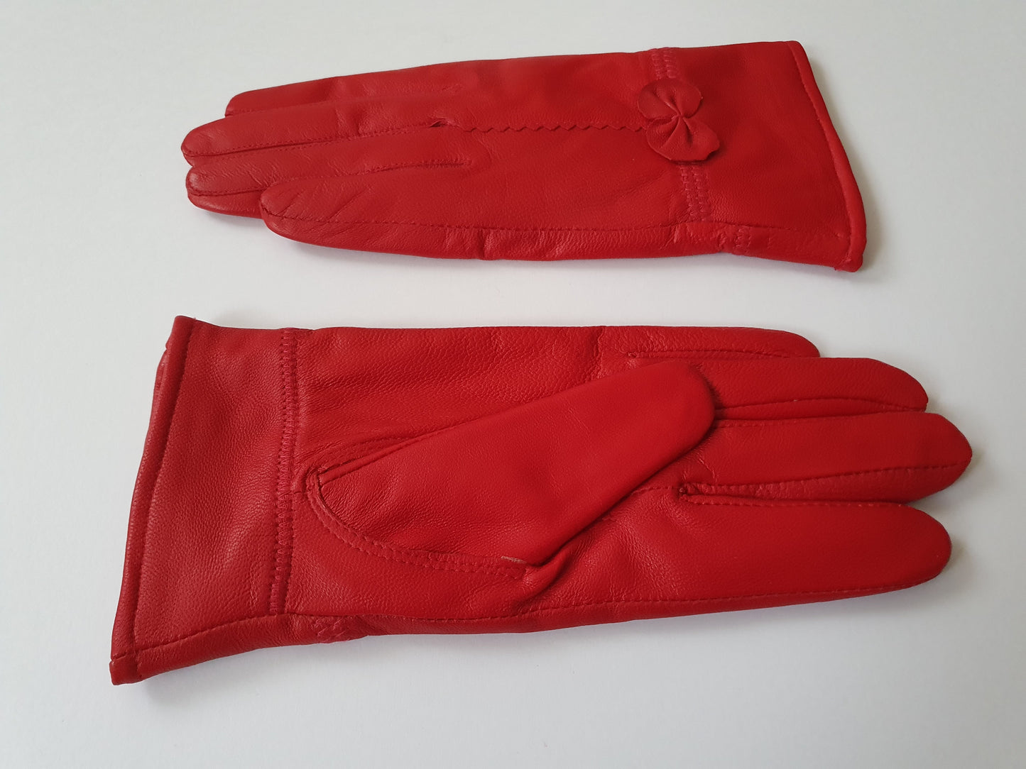 The Scarlet Elegance Ribbon Leather Gloves - Size S