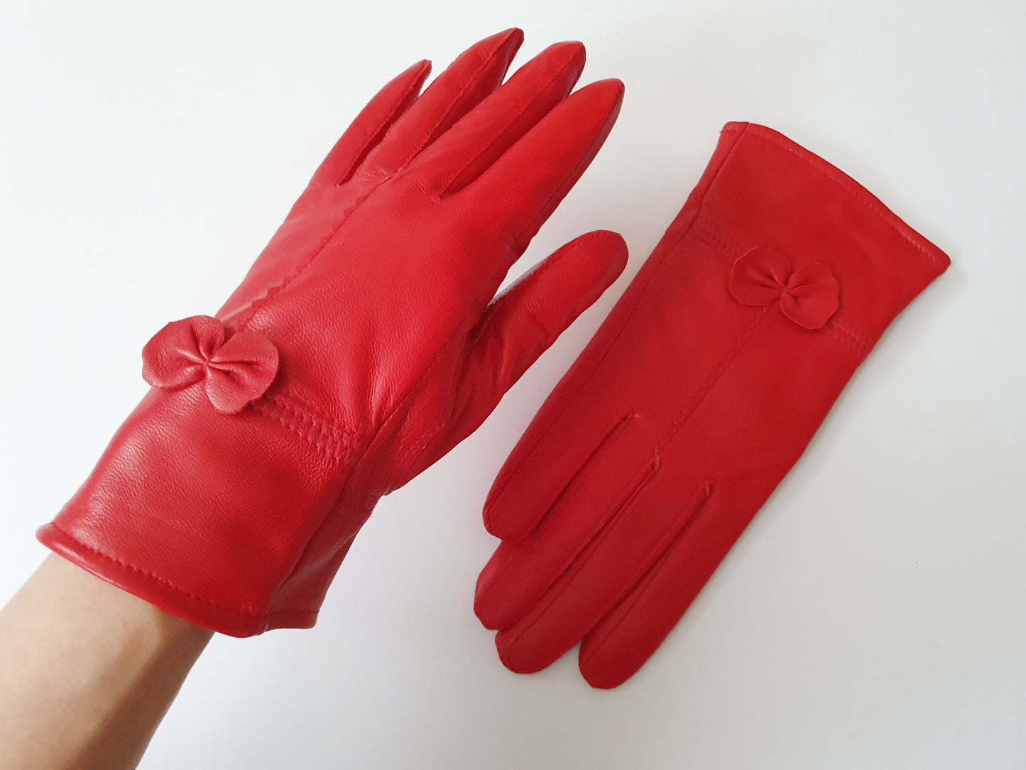 The Scarlet Elegance Ribbon Leather Gloves - Size S