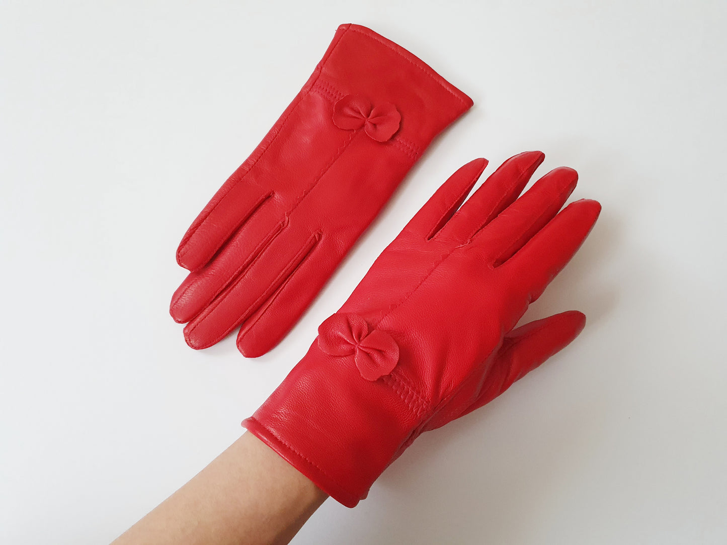 The Scarlet Elegance Ribbon Leather Gloves - Size S