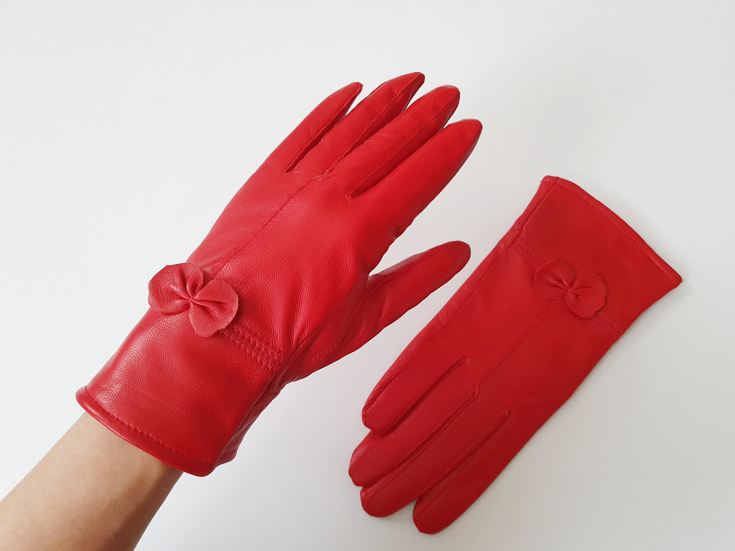 The Scarlet Elegance Ribbon Leather Gloves - Size S