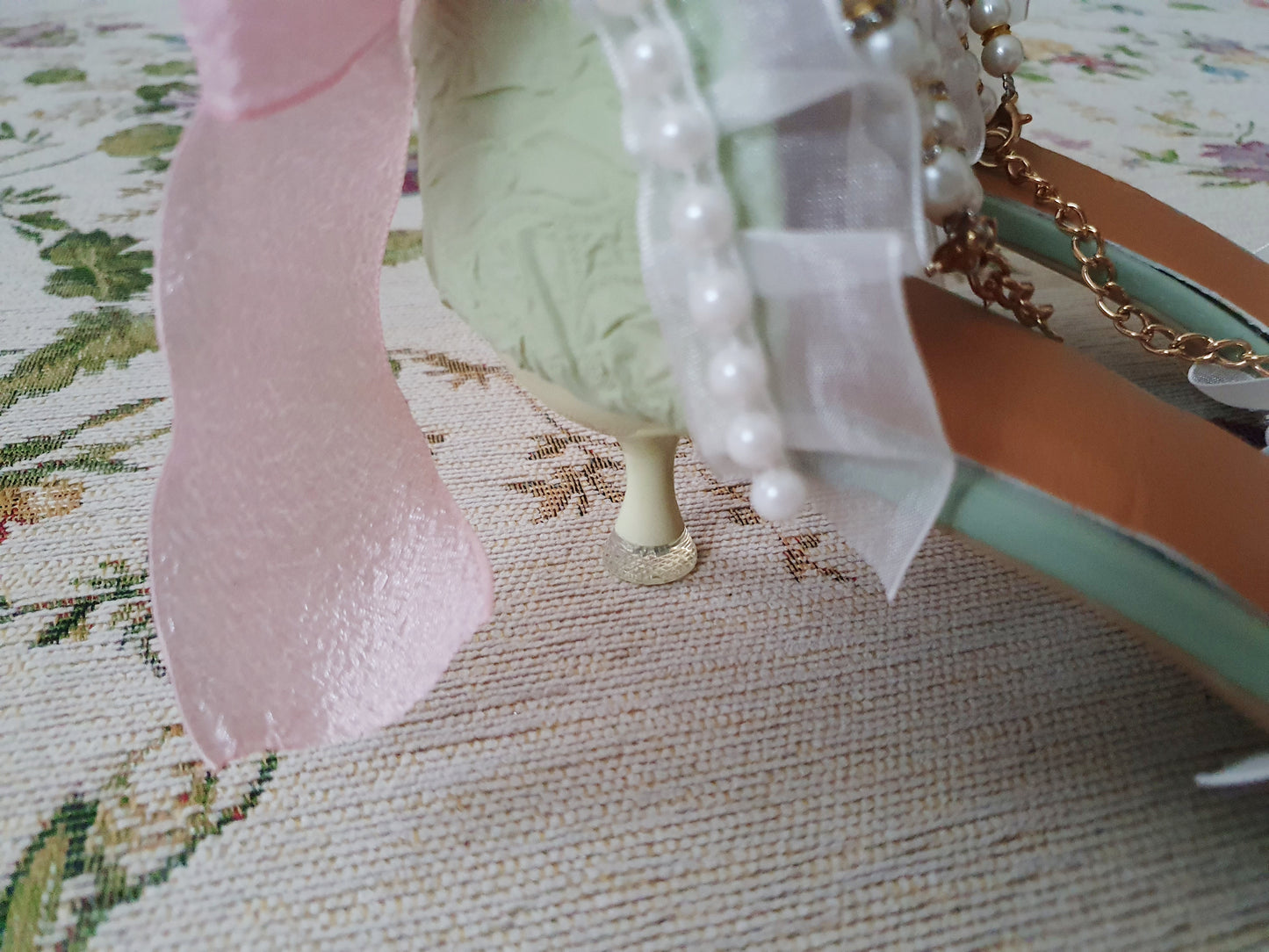 The Baroque Romance Heels In Green, Pink, and White