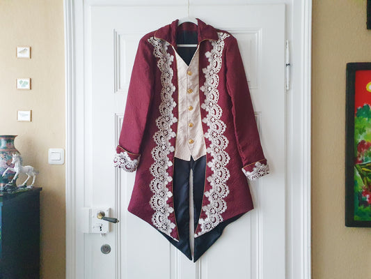 The Regal Burgundy Lace-Trimmed Jacket - Size S/M