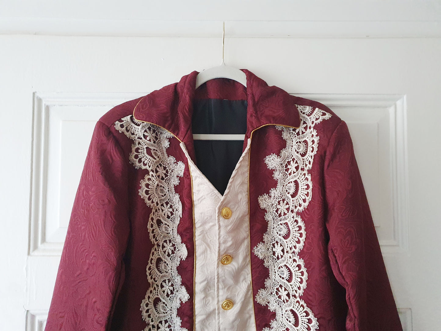 The Regal Burgundy Lace-Trimmed Jacket - Size S/M