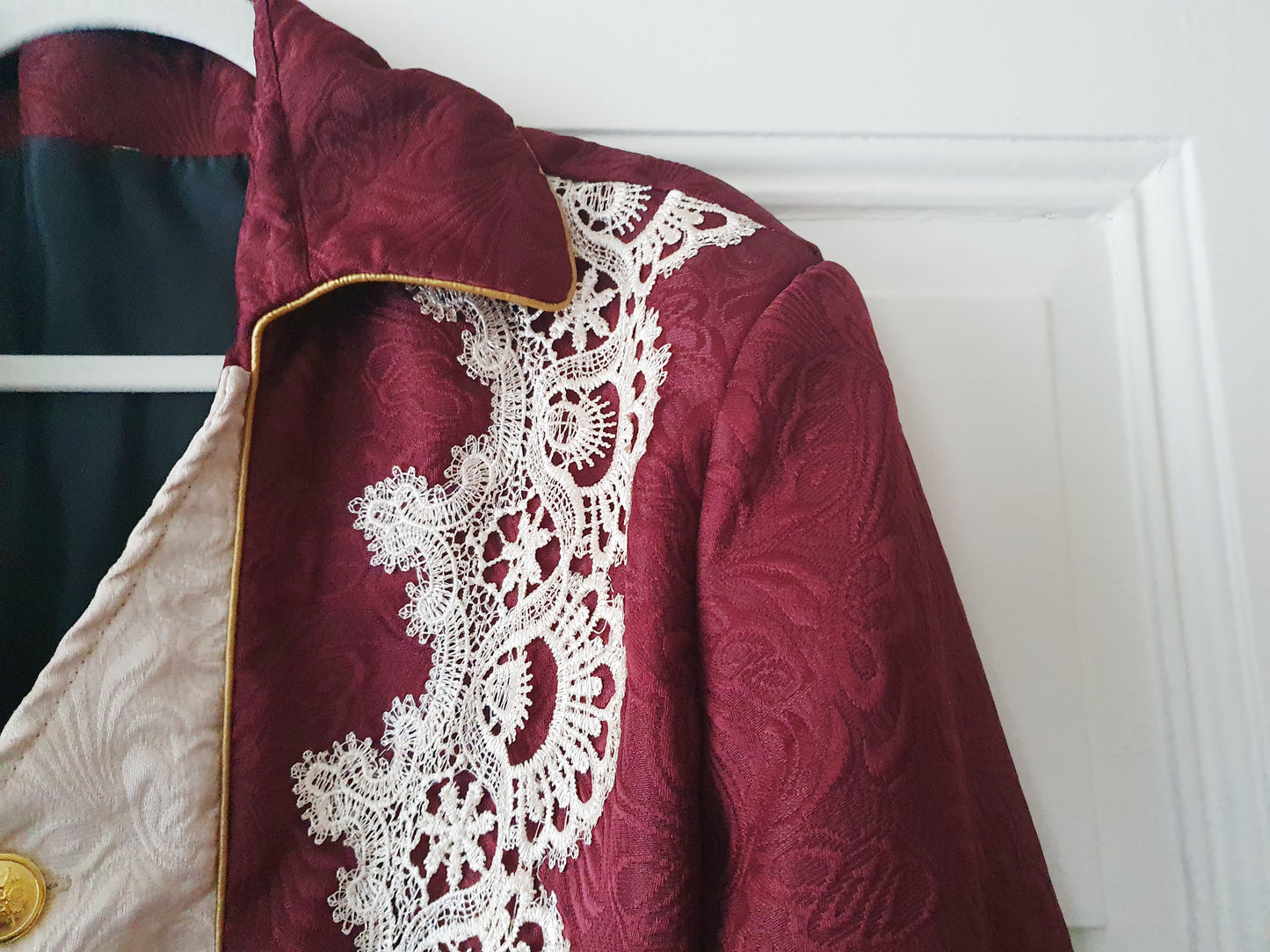 The Regal Burgundy Lace-Trimmed Jacket - Size S/M