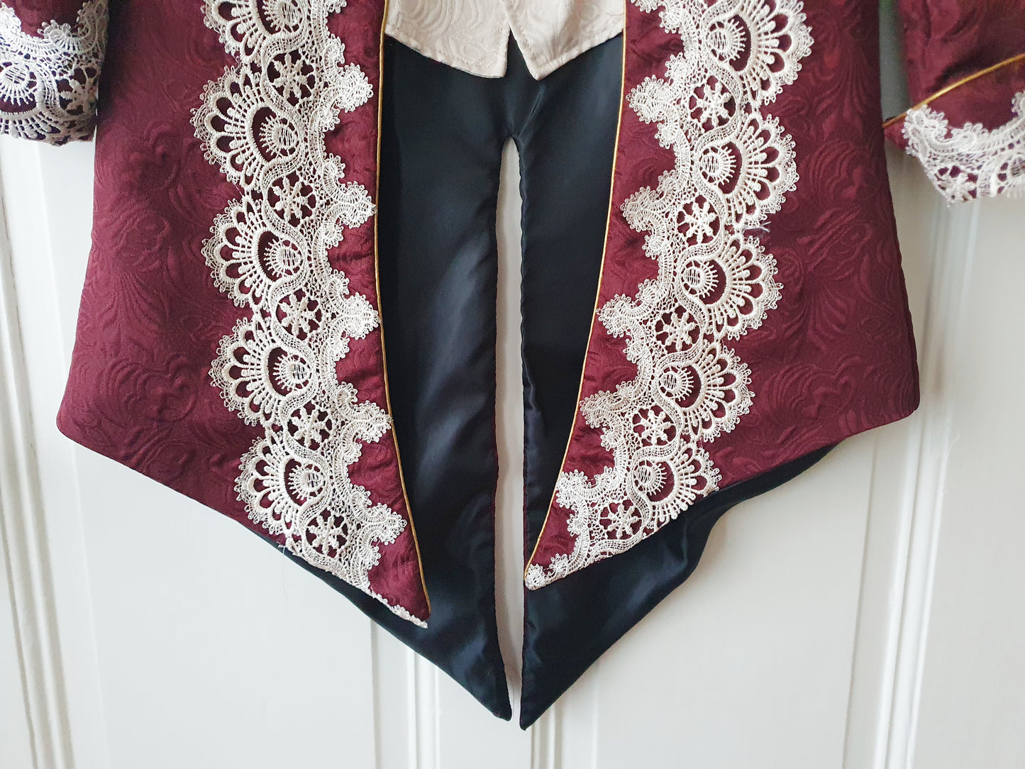 The Regal Burgundy Lace-Trimmed Jacket - Size S/M