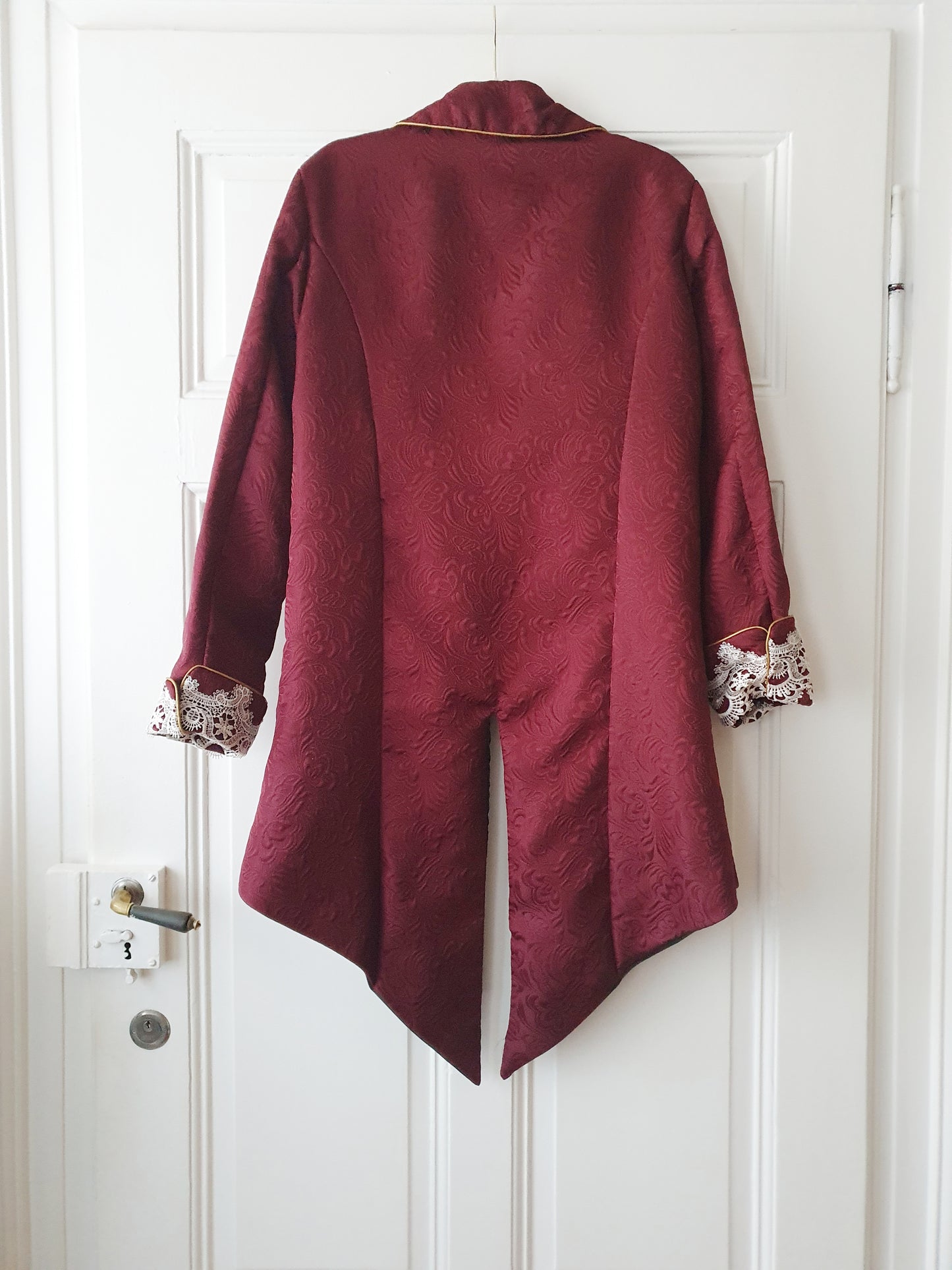 The Regal Burgundy Lace-Trimmed Jacket - Size S/M