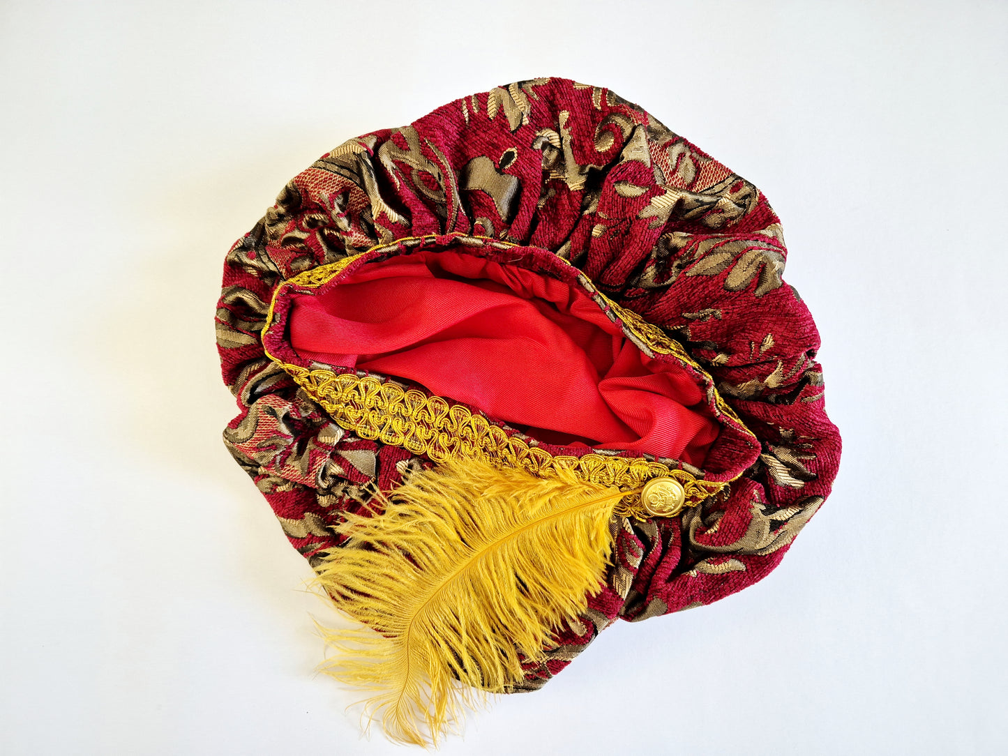 The Renaissance Brocade Hat with Feather Accent