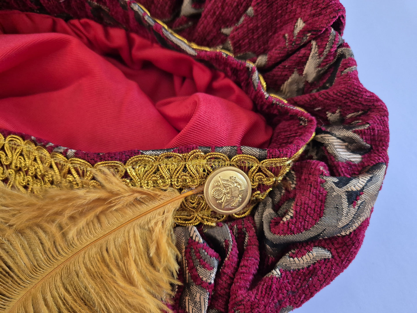 The Renaissance Brocade Hat with Feather Accent