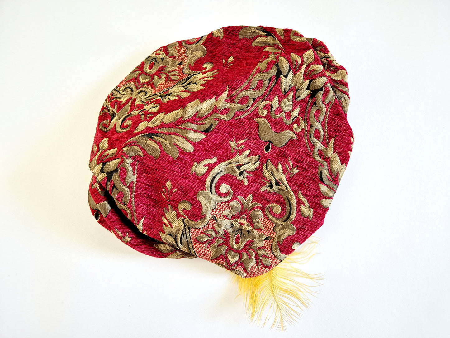 The Renaissance Brocade Hat with Feather Accent