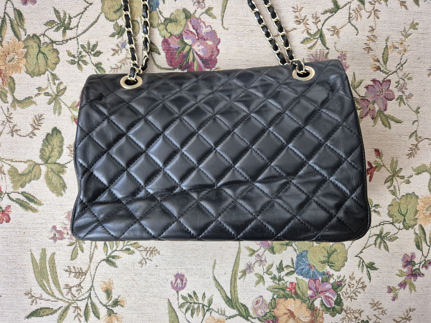 Authentic Vintage Black Quilted Leather Bag Made in Italy